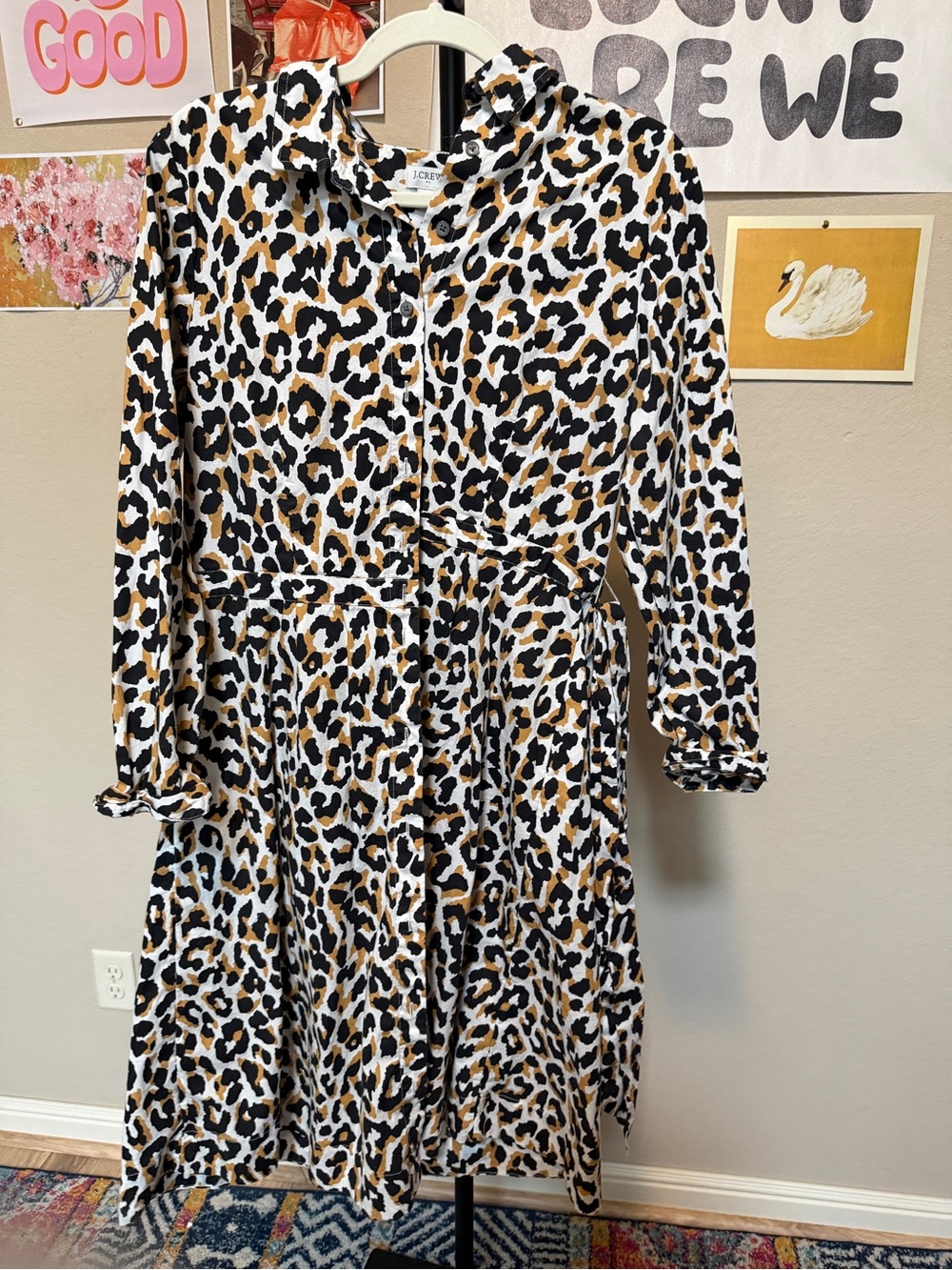 J.Crew Leopard Print Cotton Poplin Button Front Shirt Dress Size 14